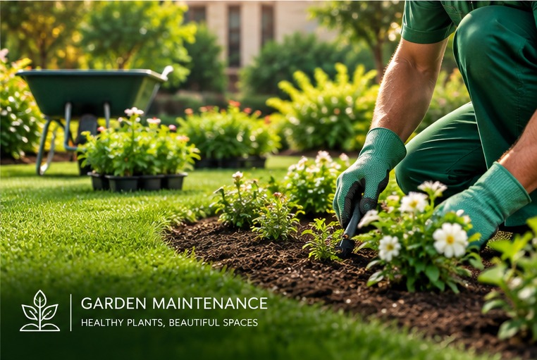 Garden maintenance team planting seasonal beds